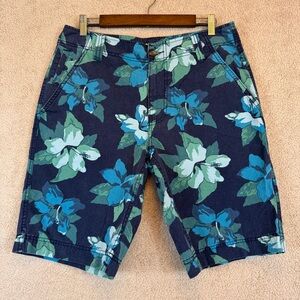 Mossimo Supply Co. Tropical Floral Blue Chino Flat Front Cotton Shorts Men’s 32